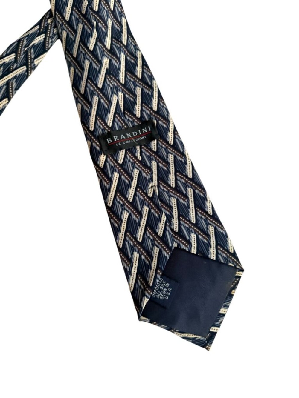 BRANDINI Mens Vintage Blue Patterned Italian Tie - Picture 5 of 5